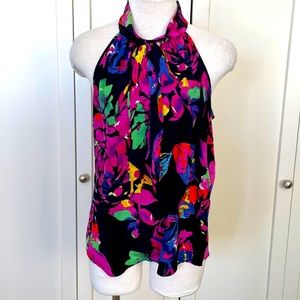 Trina Turk floral sleeveless neck tie top 100% Silk Size 6